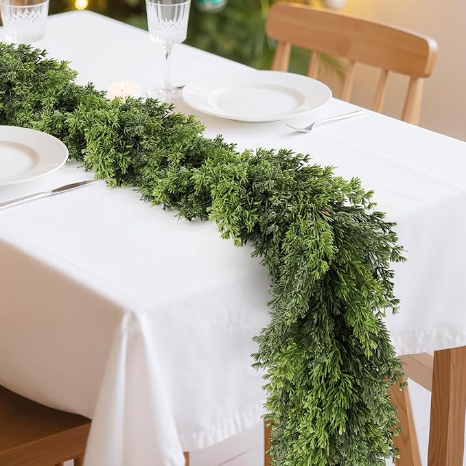 Real Touch Cedar Garland, Christmas Artificial Realistic Faux Cypress Pine Garlands, Christmas Greenery Garland Decorations for Mantle, Table, Stairs, Doorframe, Fireplace, Winter Garlands(6FT)