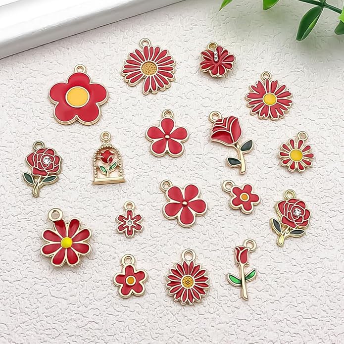 60pcs15 Types Flower Charms For Jewelry Making Enamel Flower Charms For Necklace Bracelet Earring for Gift that Office, Travel & DIY Creators