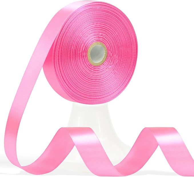 60 Yards Flamingo Pink Satin Ribbon 3/4 Inch, Solid Polyester Fabric Ribbon for Gift Wrapping, Crafts, Flower Bouquet, Wedding, Baby Shower, Festival, Christmas