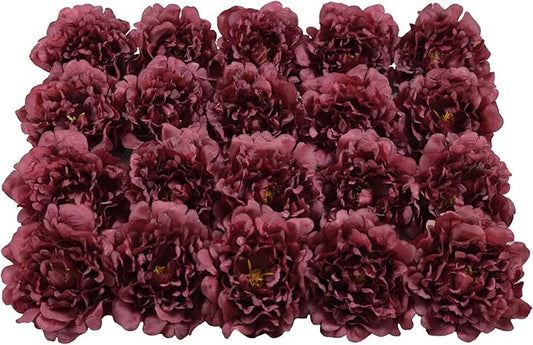 20pcs 5" Artificial Flower Peonies, Silk Peonies with 6" Stems, Flowers Suitable for Wedding Bouquets, Home Party Decoration (Wine Red)