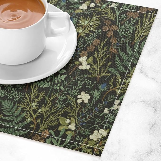 Vintage Botanical Placemats Set of 6, 17x12 Inch Rustic Farmhouse Retro Plant Green Nature Art Print Table Mats for Home Party Kitchen Dining Decor