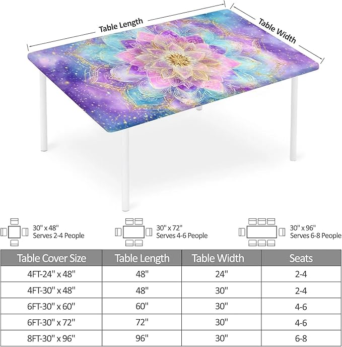 Rectangle Table Cloth Cover Waterproof Elastic Fitted Polyester Fitted Tablecloths for 4 Foot Tables for Indoor,Picnic, Camping, Outdoor （48" x 24"，Datura）