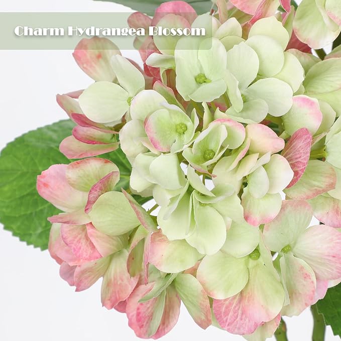 Oairse 3Pcs Green Hydrangea Artificial Flowers 19.7 in Real Touch Faux Hydrangea Stems Silk Flowers with Stems Fake Green Flowers Bouquet for Floral Arrangements Table Centerpieces Wedding Home Decor