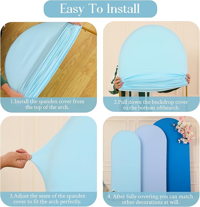 Gradient Blue Arch Backdrop Cover 8FT 7.2FT 6.6FT Arch Covers Stretchy Backdrop Set of 3, Party Arch Cover Spandex Fitted Under The Sea Fabric Arch Covers for Baby Shower Birthday Wedding Decoration