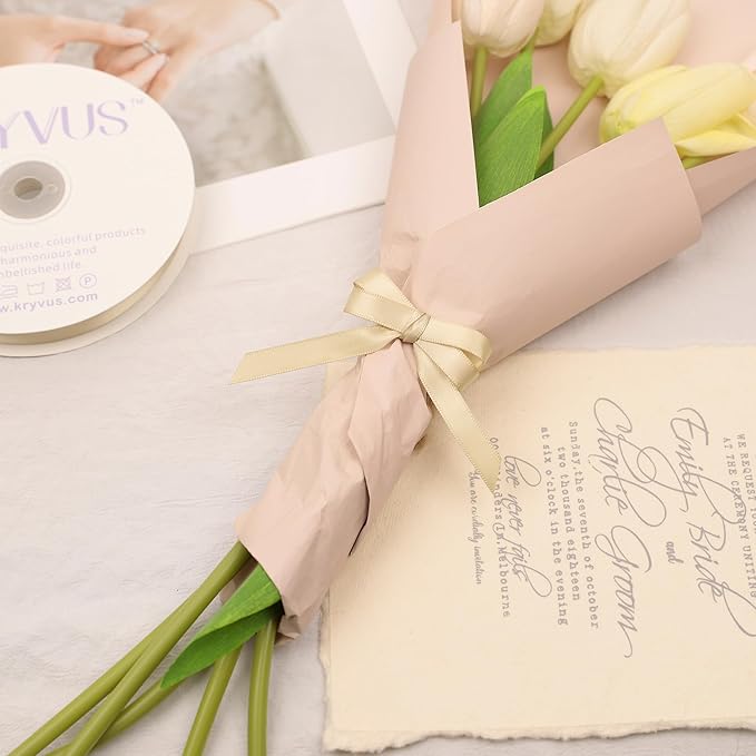 Beige Satin Ribbon, Double Faced 3/8 Inch X 25 Yards Beige Ribbon, Premium Satin Ribbon for Gift Wrapping, Crafts, Hair Bow Making, Sewing, Flower Bouquet, Wedding Party Decor