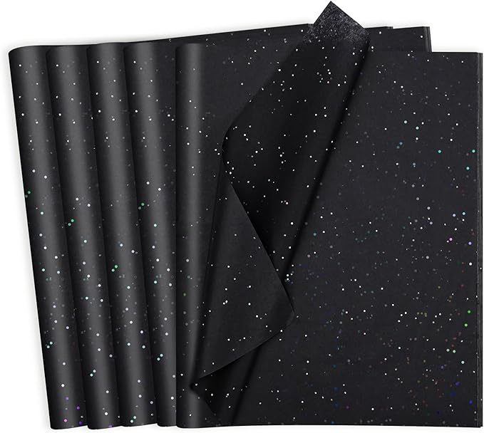 woric 135 Sheets Black Tissue Paper for Gift Bags 20 x 14 Inch Glitter Tissue Paper Bulk with Sparkle for Gift Wrap Crafts DIY Project Birthday Christmas Decor