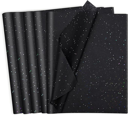 woric 135 Sheets Black Tissue Paper for Gift Bags 20 x 14 Inch Glitter Tissue Paper Bulk with Sparkle for Gift Wrap Crafts DIY Project Birthday Christmas Decor