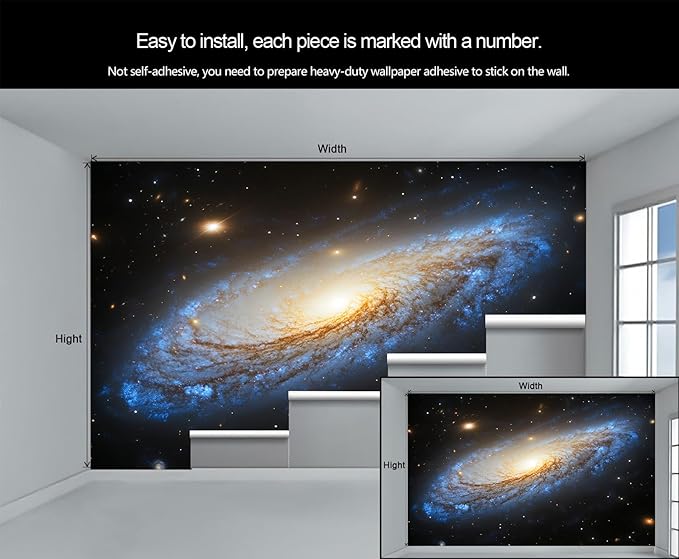 Spiral Galaxy Wall Mural, Outer Space 3D Wall Murals, Universe Wallpaper Mural, for Living Room Bedroom Large Wallpaper Indoor Decor 157.5" W x110.3 H