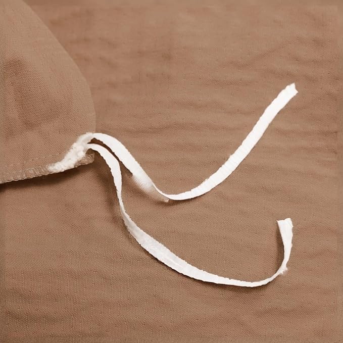 Queen Duvet Cover, Luxury Soft Microfiber Double-Layer Crinkle Gauze Cocoa Brown Duvet Cover, 3 Pieces Bedding for All-Season, Lightweight Warmth with 2 Pillowcases