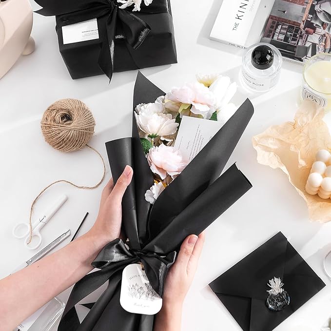 U HOMOVING 200 Sheets Black Kraft Paper for Wrapping Gifts Bouquet 18”x 24”Construction Paper for Art Craft Drawing Supplies Kraft Sheets for Packing Moving Shipping