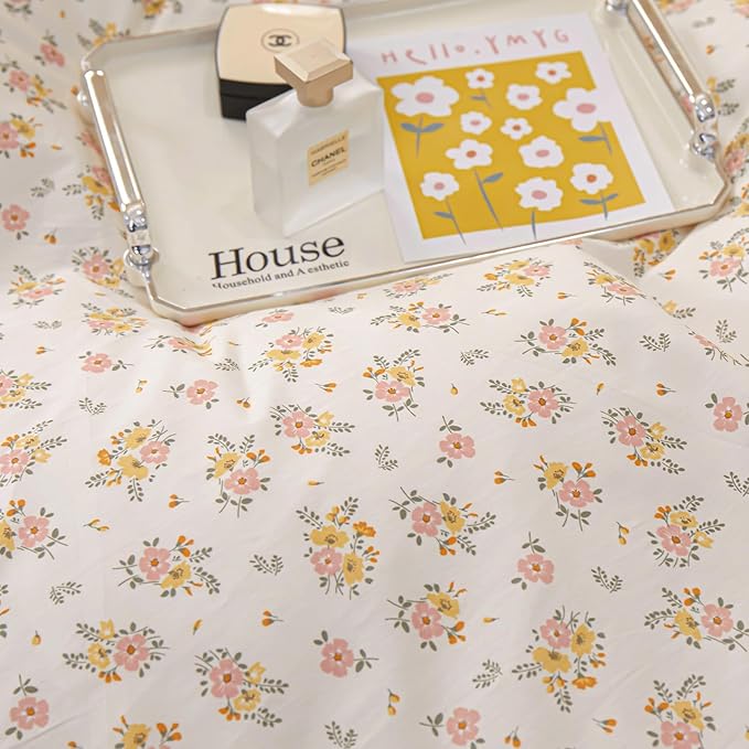 Ruffle Comforter Set Queen Vintage Rose Flower Comforter 3 Pieces Romantic Floral Bedding Set Queen Fluffy Soft Flowers Botanical Comforter Set 1 Flower Ruffled Comforter with 2 Lace Pillowcases