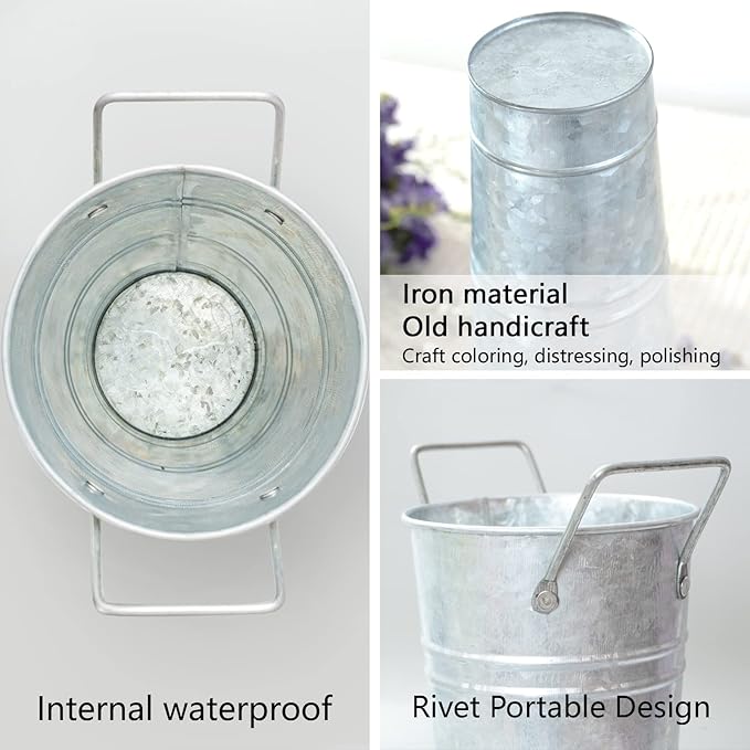Notakia Galvanized Metal Vases Farmhouse French Flower Bucket Vases for Cut Flowers for Home Decor and Wedding Table Centerpiece Decorations (Silver Set of 8)