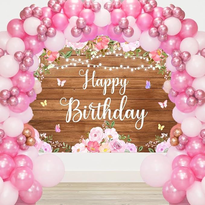 Happy 30th Birthday Decorations for Her Rustic Wooden Happy 30th Birthday Banner Backdrop Pink Floral 30 Years Old Party Decoration Photography Banner Supplies 7x5Ft