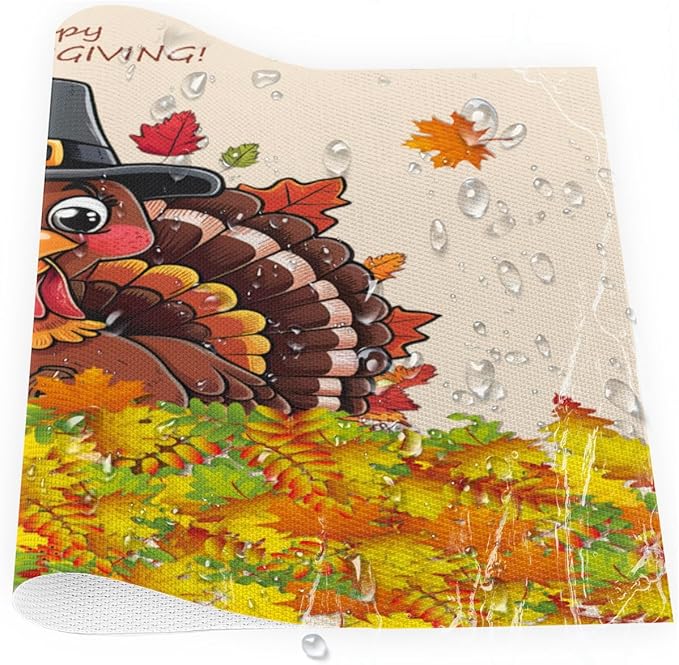 Thanksgiving Leaf Turkey Placemats Set of 6 PVC Vinyl Non Slip Table Mats Heat Resistant Place Mats Washable Wipeable Dining Table Mat for Kitchen Decor Party Indoor Outdoor Decorative Gift