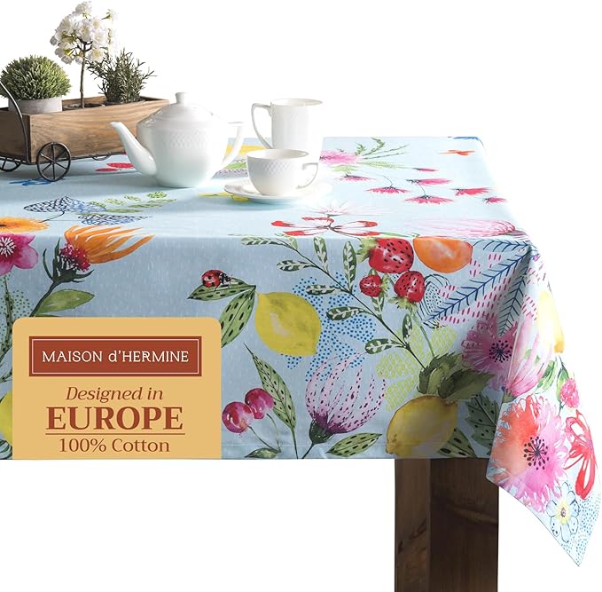 Maison d' Hermine Table Cloth Rectangle Table 100% Cotton 60 x 120 Inches Tablecloth Reusable for Dining Room, Farmhouse, Home, Party, Festive & Wedding Spring Summer - Jardin D'Ete - Mint