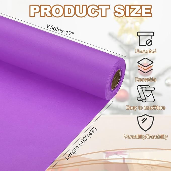 PATIKIL Wrapping Paper, 17" x 600"(49') 70 GSM Craft Paper Roll Kraft Packing Paper for Poster Bulletin Board, Gift Wrapping, Dark Purple