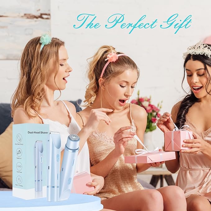2025 New 2 in 1 Bikini Trimmer for Women, Bikini Shaver with Dual Head, Painless Smooth Shave & Gentle Pubic Hair Removal, Cordless & IPX7 Waterproof Electric Trimmer for Sensitive Skin (Blue)