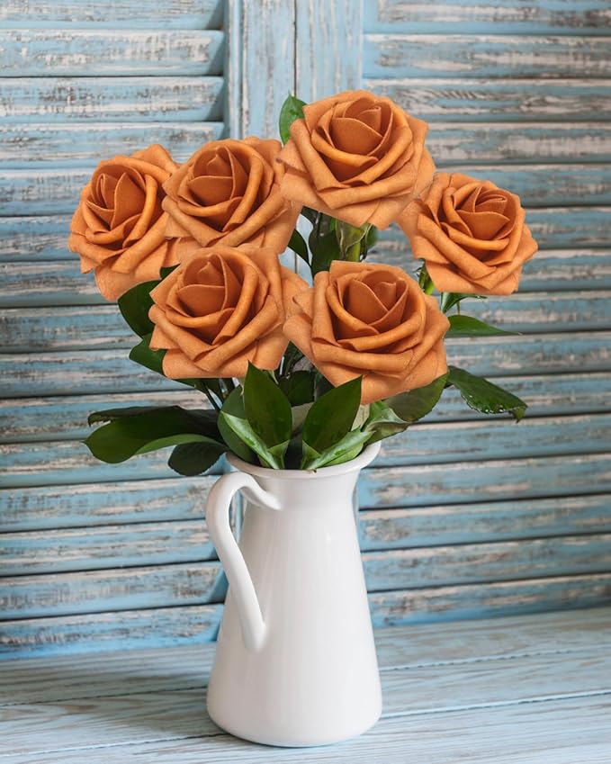 JOYLEX Artificial Flowers Realistic Roses, Real Looking Fake Roses with Stem for DIY Wedding Bouquets Centerpieces Bridal Shower Party Home Romantic Decorations (Gold Sparrow, Regular 3" - 200pcs)