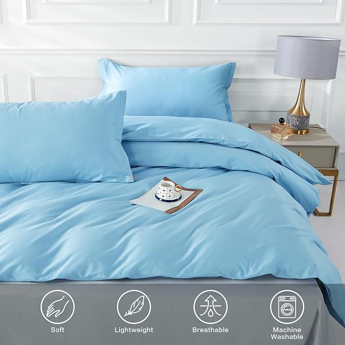 SAPHREAS Blue Duvet Cover Queen Size 3 Pieces Extra Soft 100% Cotton Bedding Set, Includes 1 Duvet Cover 90"x90" with Zipper Closure & 2 Pillow Shams, Comforter Not Included