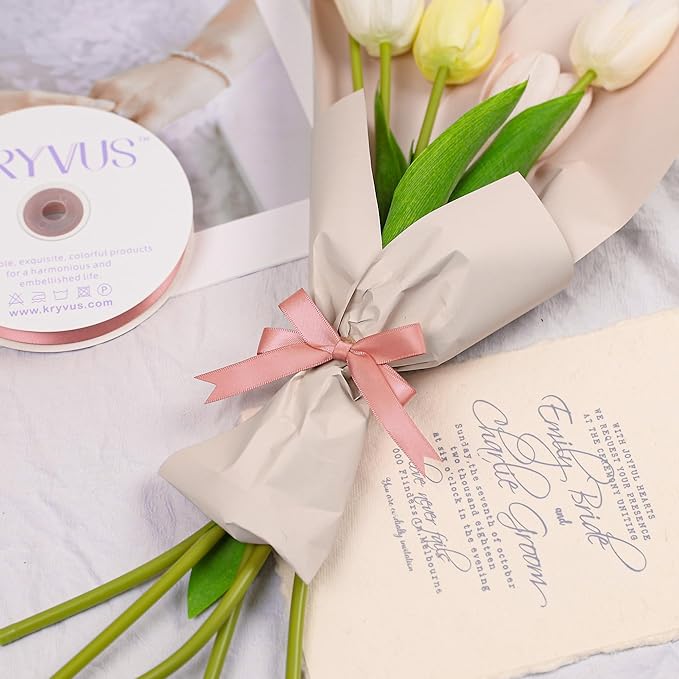 Rose Gold Satin Ribbon, Double Faced 1/2 Inch X 25 Yards Rose Gold Ribbon, Premium Satin Ribbon for Gift Wrapping, Crafts, Hair Bow Making, Sewing, Flower Bouquet, Wedding Party Decor