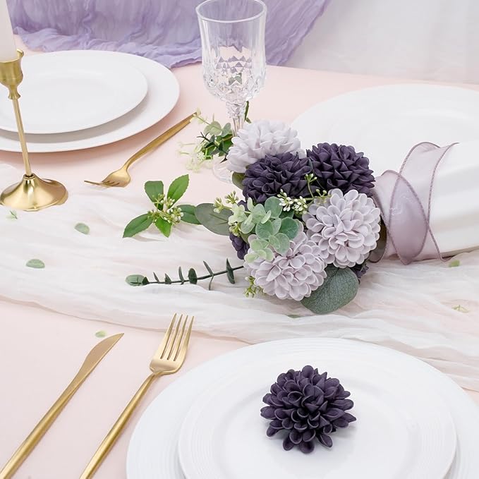 Artificial Flowers, 25pcs Realistic Artificial Rose for DIY Wedding Bouquets Centerpieces Arrangements, Dark Purple and Light Purple Dahlia Flowers with Stem for Bridal Shower Party