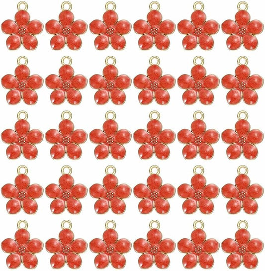 MECCANIXITY Enamel Charm Cherry Blossom Alloy Cute Small Flower Charm Gold Plated Pendant for Jewelry Making