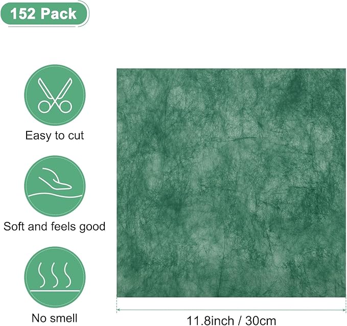 M METERXITY 152-Sheet Korean Cotton Wrapping Flower Paper, 11.8 Inch/ 30cm Waterproof Floral Wrapping Cotton Paper for Bouquets/Gift Packaging [Dark Green]