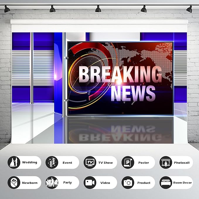 News Broadcast Hall Backdrop Studio TV Breaking News Background News Room Broadcasting Photography Background Program Record News Report Business Newsman Backdrop Kids Portrait Photo Props 10x6.5ft