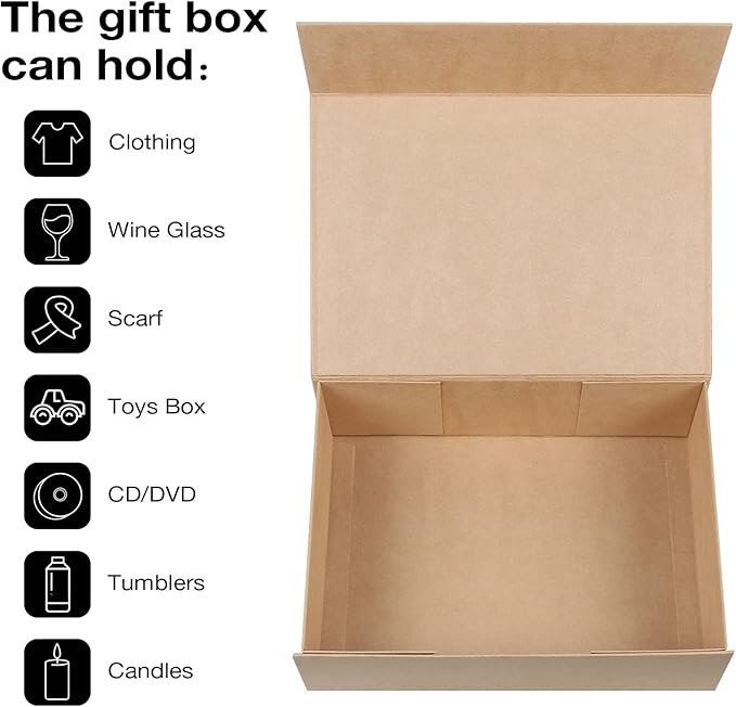 Aimyoo Brown Collapsible Gift Box with Magnetic Closure Lids 10.5x7x3 in, Bridesmaid Groomsman Proposal Boxes, Rectangle Storage Box 1 Pack