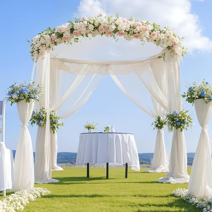 EMART Backdrop Stand Heavy Duty 10x10Ft, Round Pipe and Drape Photo Background Support Kit, Adjustable Metal Frame with Flat Base for Wedding Birthday Party Decorations-Gold