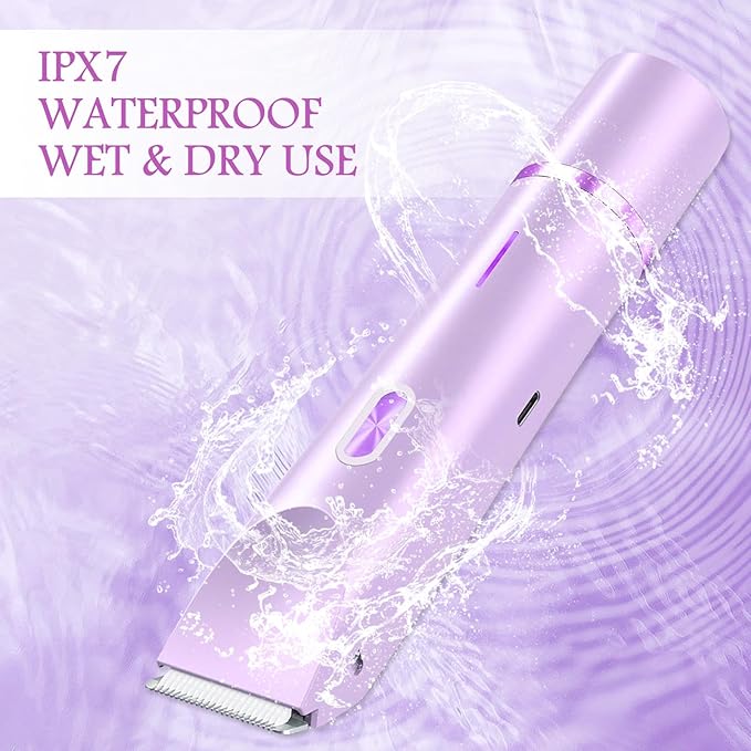 2025 New 2 in 1 Bikini Trimmer for Women, Bikini Shaver with Dual Head, Painless Smooth Shave & Gentle Pubic Hair Removal, Cordless & IPX7 Waterproof Electric Trimmer for Sensitive Skin (Purple)