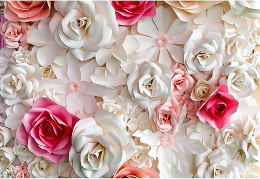 Baocicco 15x10ft Pink and White Paper Flowers Background Photography Mother's Day Backdrop Paper Flower Wall Gorgeous Wedding Flower Backdrops Beautiful Bride Baby Newborn Kids Background