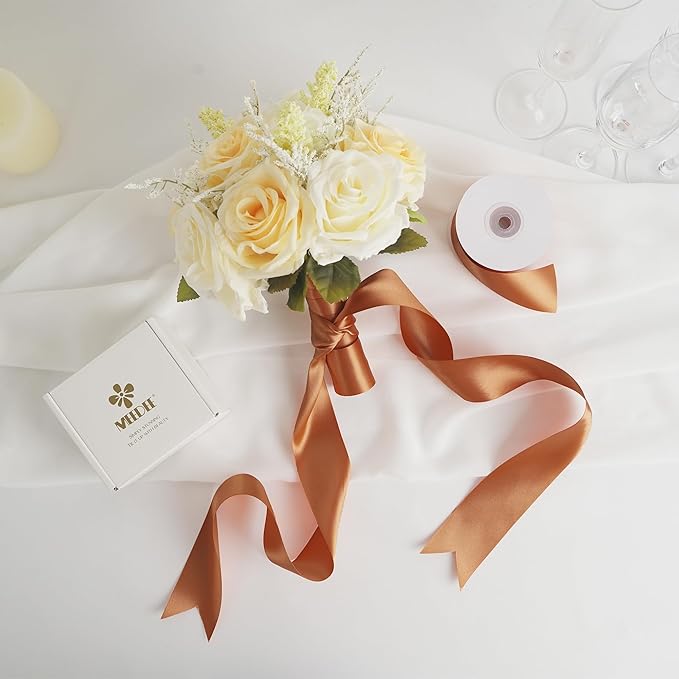 MEEDEE Terracotta Satin Ribbon - 2 Inch Double Faced Orange Ribbon by 25 Yards for Christmas, Thanksgiving, Fall, Wedding, Flower Bouquet