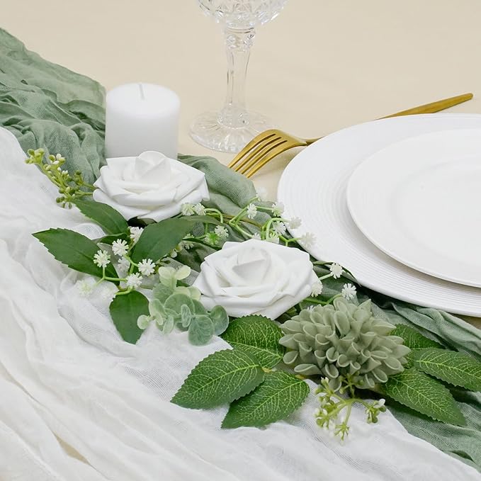Artificial Flowers, 100pcs Sage Green Artificial Rose for DIY Wedding Bouquets Centerpieces Arrangements, Sage Green and White Dahlia Flowers with Stem for Bridal Shower Party Home Decorations