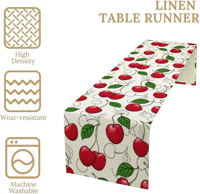 Red Cherry Table Runner,Spring Summer Fruit Tropical Birthday Party Decorations Dining Room Home Kitchen Table Decor 13 x 60In