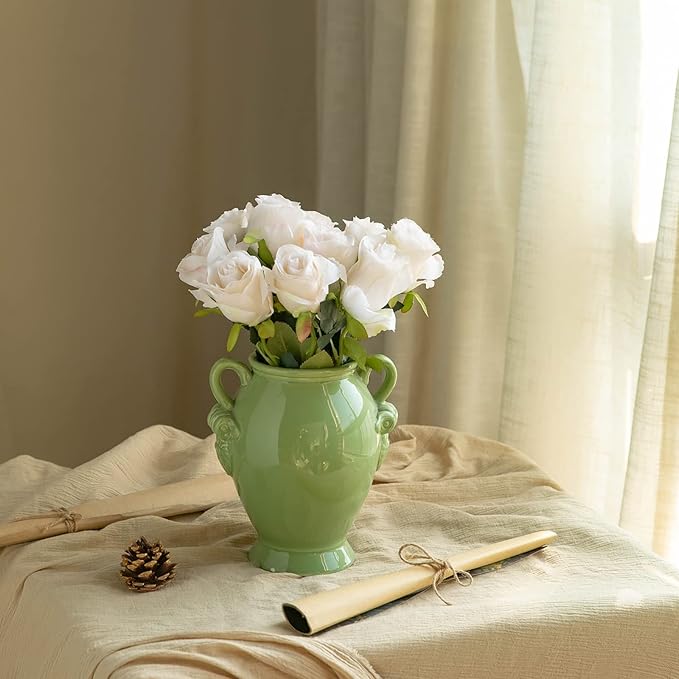 Nubry Artificial Silk Rose Flower Single Stem Lifelike Vintage Fake Rose for Wedding Bouquet Floral Arrangements Home Party Centerpiece Decoration, 10pcs (Vintage Ivory)