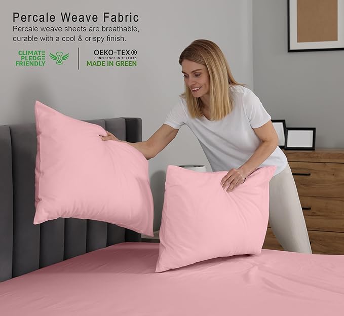 RUVANTI 100% Cotton California King Sheet Sets, 4 Pieces, Soft & Breathable Percale Weave Bedding, Deep Pocket 14", Hotel Standard, Crisp Cool Feel & Durable, Perfect Dyed Sheets, Bridal Rose