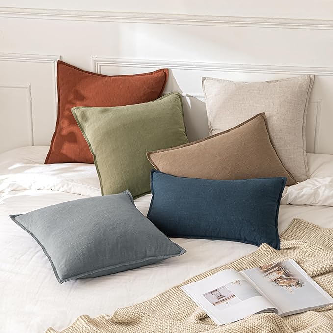 MIULEE Decorative Linen Lumbar Pillow Covers 12x20 Inch Rust Boho Farmhouse Neutral Couch Throw Pillows for Bed Pack of 2 Accent Modern Pillowcase Summer Sofa Livingroom Home Decor