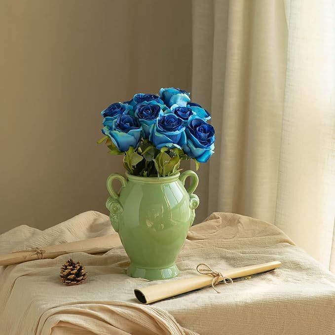Nubry Artificial Silk Rose Flower Single Stem Lifelike Vintage Fake Rose for Wedding Bouquet Floral Arrangements Home Party Centerpiece Decoration, 10pcs (Vintage Royal Blue)