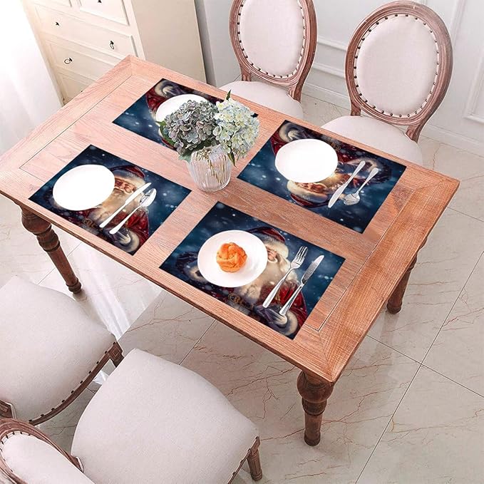 PVC Placemats Set of 1 Wipeable Table Mats Washable Heat Resistant Non Slip Vinyl Dining Table Mat for Kitchen Indoor Outdoor Patio Farmhouse Place Mats Lamp Christmas Santa Decorative