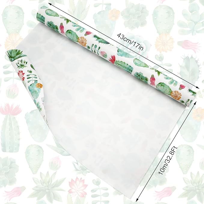 JarThenaAMCS Cactus Wrapping Paper -Mini Roll- 17 Inch x 32.8Ft Watercolor Succulent Plant Gift Wrap Paper Decorative Art Paper for Birthday Wedding DIY Crafts