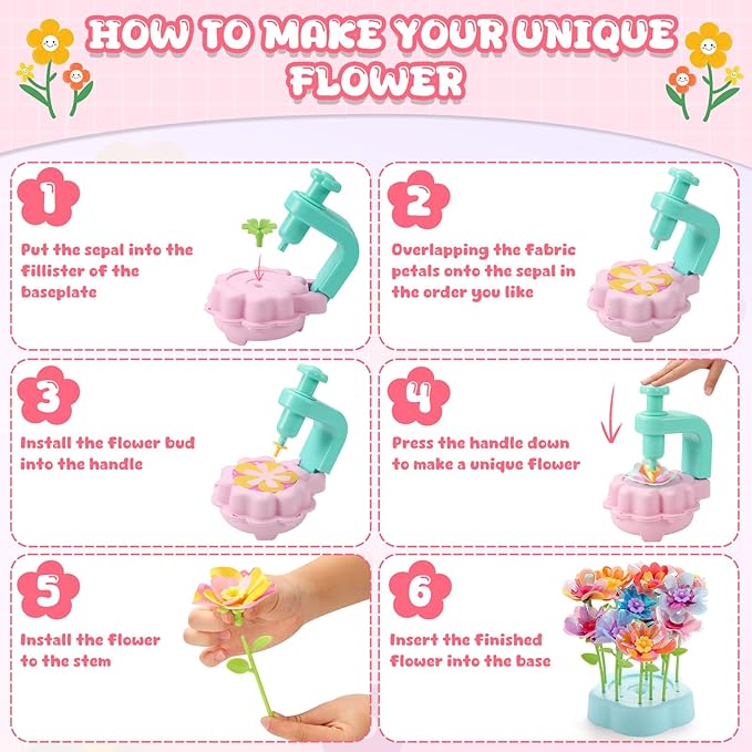 DIY Flower Bouquets Toys for Girls, Arts & Crafts Birthday Gift for Kids Ages 4-9, Handmade Creative Flower Market Kit for 4-6-8+Year Old Girl, Educational Activity Preschool Family Day Creative Gifts