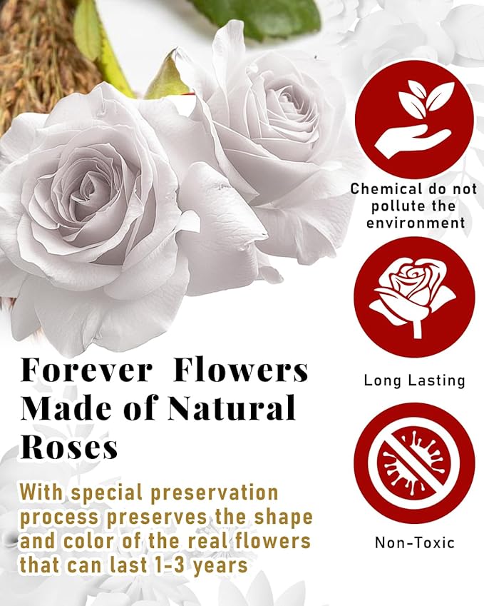 16 Flowers Forever Preserved Roses in Box, Preserved Flowers Womens Birthday Gifts for Women Mothers White Rose Gift for Her Romantic Eternal Rose for Women Mom Friends