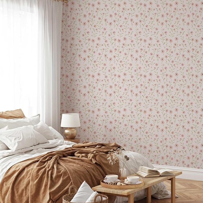393.7"x17.3" Floral Peel and Stick Wallpaper Pink Wallpaper Stick and Peel for Bedroom Decorative Wall Paper