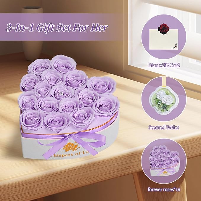 Luxury Preserved Roses – Forever Real Roses Flowers for Delivery in a White Box, Preserved Flowers Birthday Gifts for Women Mom Wife, Ideal for Anniversary (Purple 16 Roses, 16 Roses)