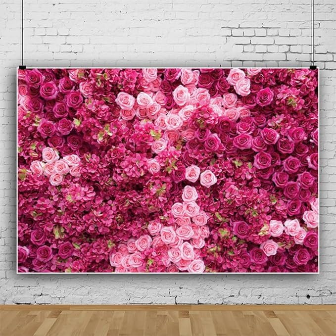 Hot Pink Red Rose Flower Backdrop Flower Wall Backdrop for Girls Woman Birthday Wedding Anniversary Bridal Shower Party Decorations Photo Booth Studio Props Vinyl 8x6ft