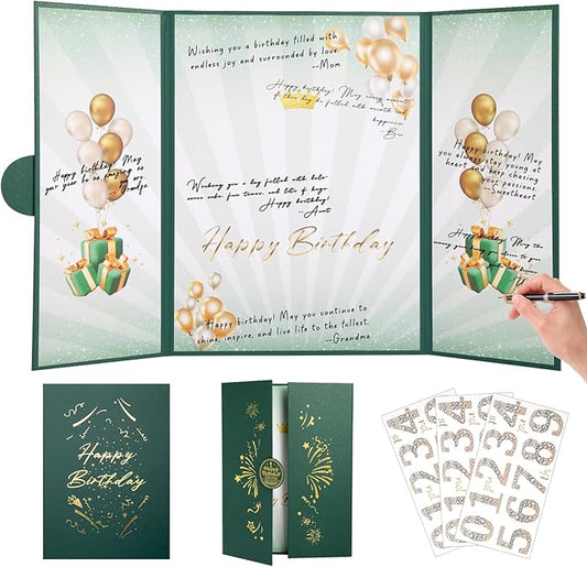 Green Gold Birthday Party Decorations,18" x 12" Creative Birthday Decorations Guest Sign in Book Alternative, for Men and Women of All Ages, Happy Birthday Party Supplies