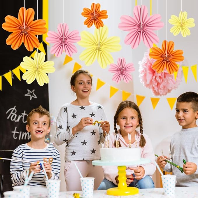 zilue Paper Fans Party Decorations Paper Flowers Decorations for Wall Classroom Floral Backdrop Baby Shower Birthday Party Flower Wall Decor Pack of 9 Pink Orange Ivory
