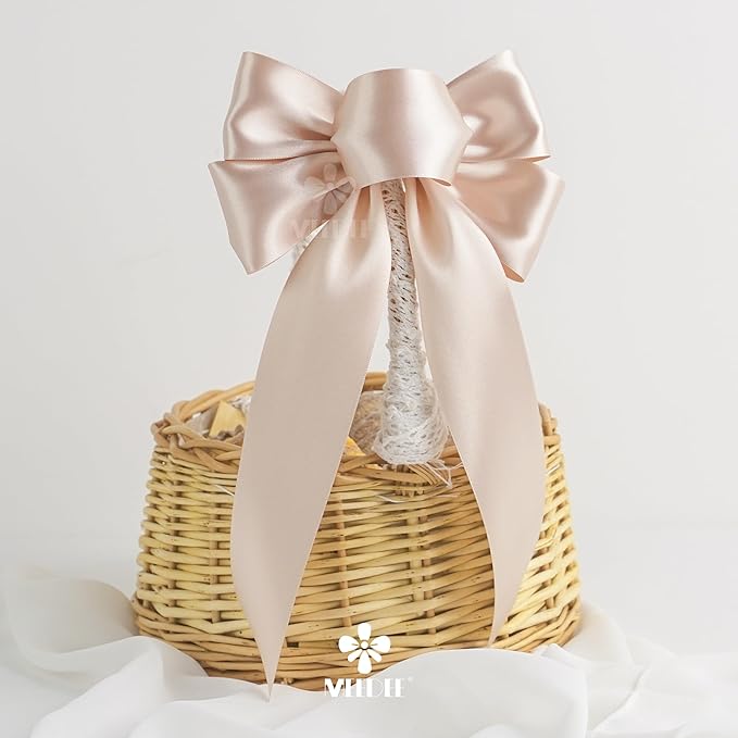 MEEDEE Vanilla Satin Ribbon 2 Inch Vanilla Ribbon Lux Double Faced Ribbons by 25 Yards Silk Ribbons for Gift Wrapping, Satin Weddings, Flower Bouquet, Holiday Decorating
