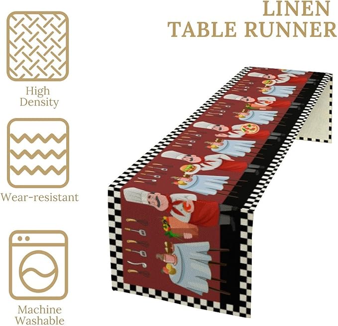 Chef Table Runner,Farmhouse Burlap Table Runners for Party Wedding, Chef Decorations for The Kitchen, Chef Kitchen Decor 13x36in